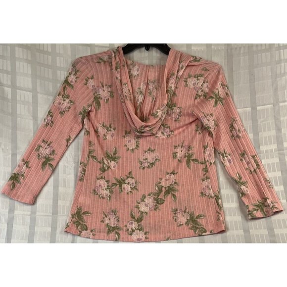 women self esteem vest/ top size m long sleeve color pink orange floral - Picture 7 of 12